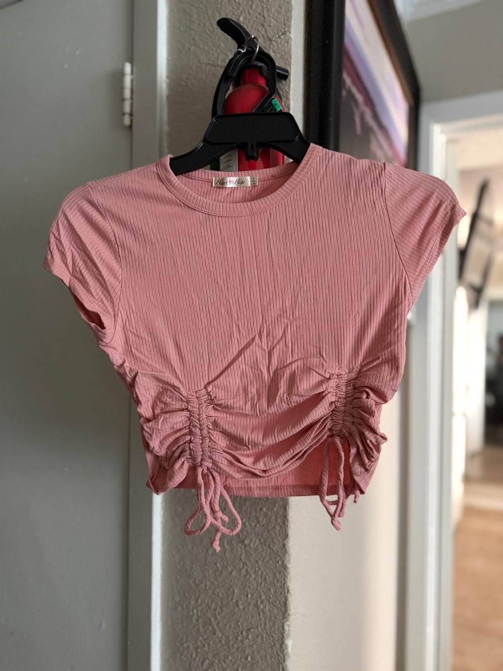 Vici Pink Ribbed Ruched Crop Top